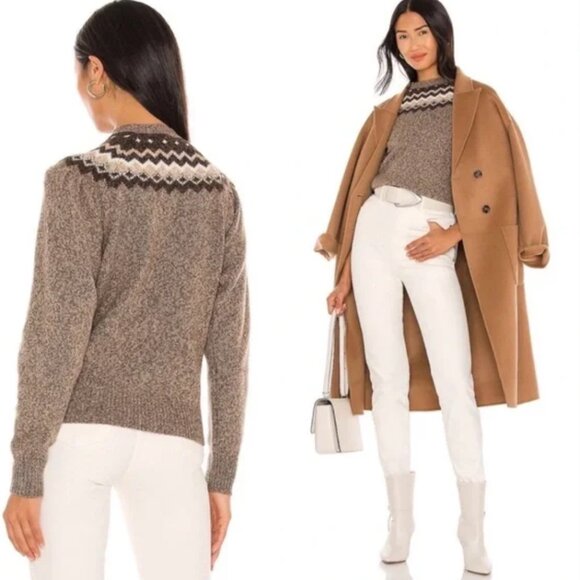 FRAME Fair Isle Crew Sweater XXS Hot Cocoa Cashmere Fairisle Mushroom - Picture 3 of 6